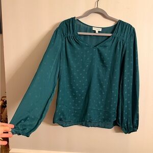 Luxology Green Teal Polka Dot Blouse